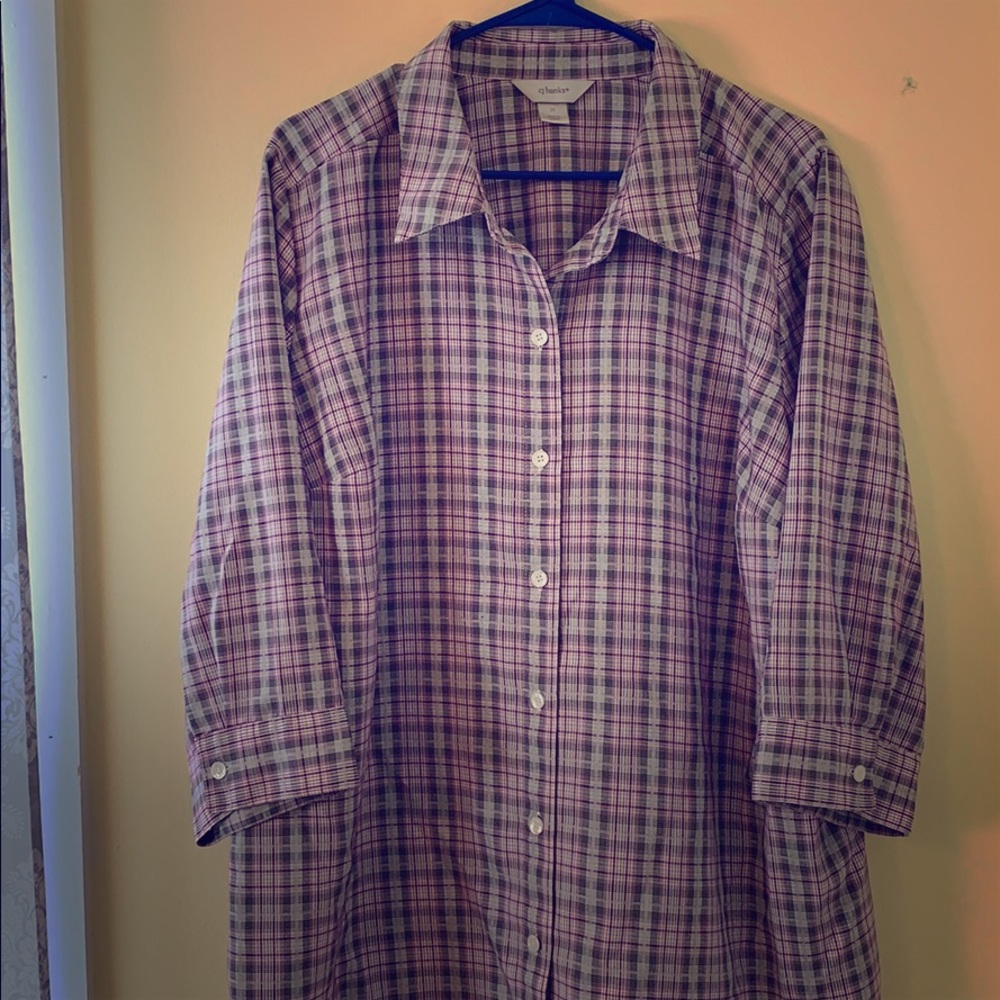 cj banks plaid button down 2x